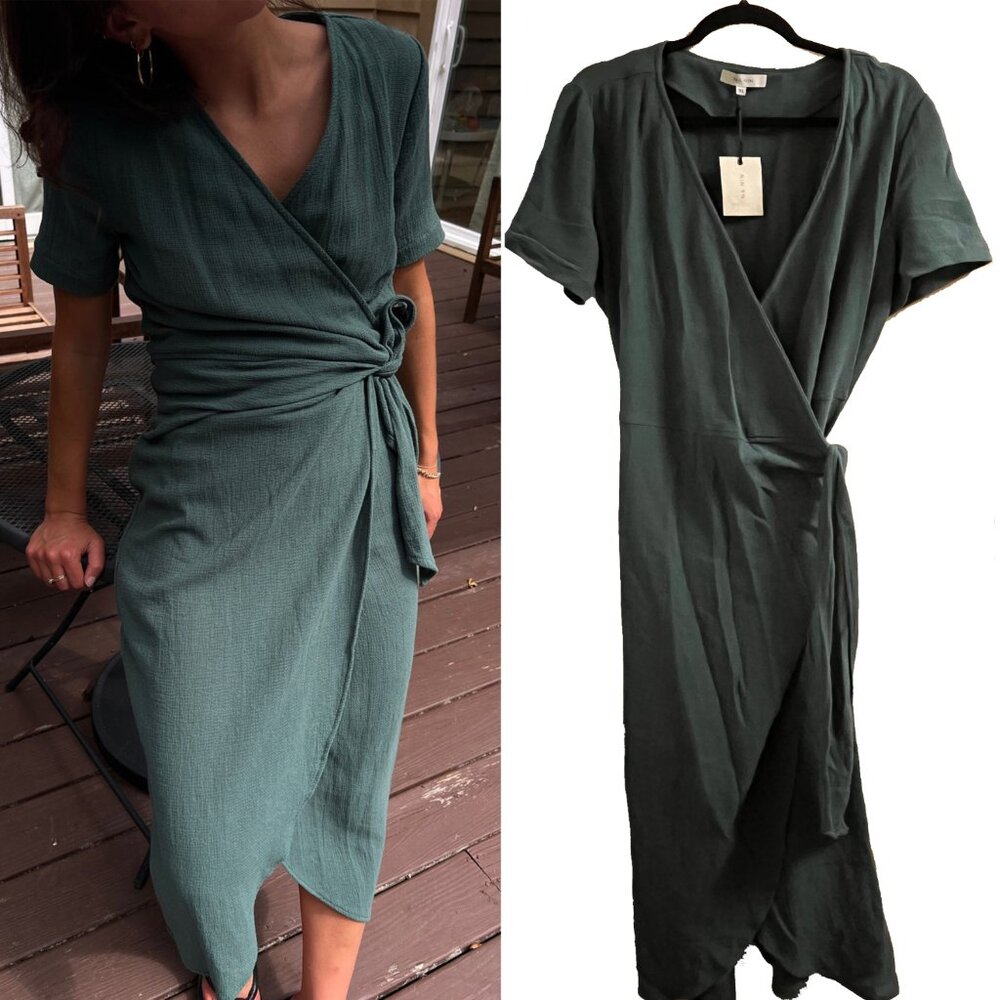 Na Nin Minka Waffled Cotton Wrap Dress in Forest, XL